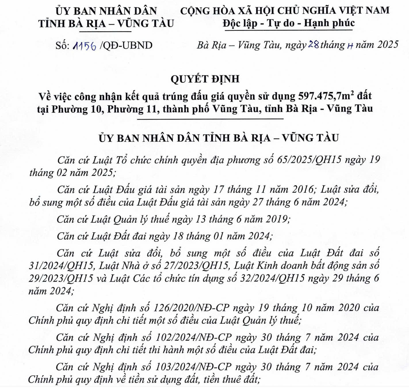 Quyết định đấu giá quyền sử dụng đất dự án Blanca City Vũng Tàu