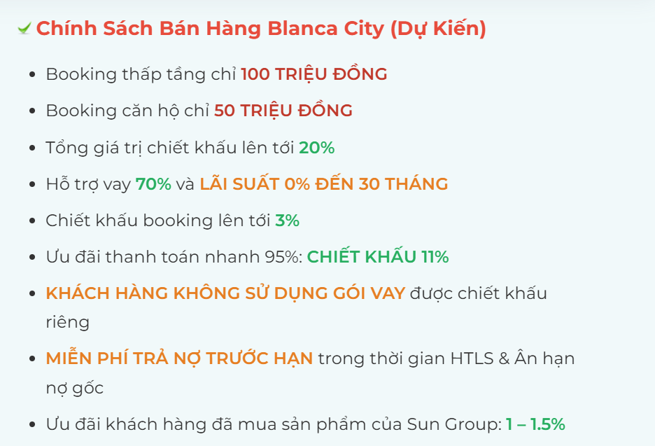 chính sách bán hàng Blanca City